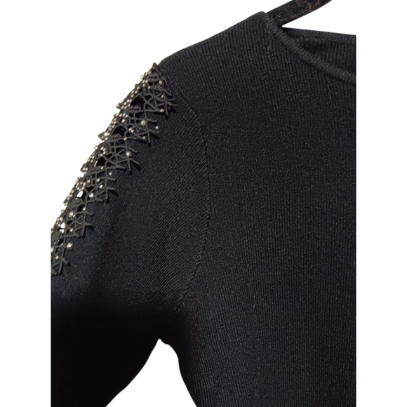 Frank Lyman Montreal Design Collection Embellished Knit Sweater in Black Onyx - Picture 5 of 8